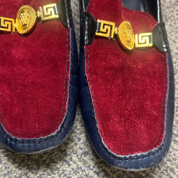 Versace Men's Luxurious Borduex and Blue Slip-Ons